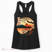 Japanese Red Sunset And Mountain Fuji Kanji Women's Tank Top thumb 0