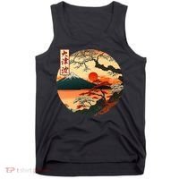 Japanese Red Sunset And Mountain Fuji Kanji Tank Top thumb 0
