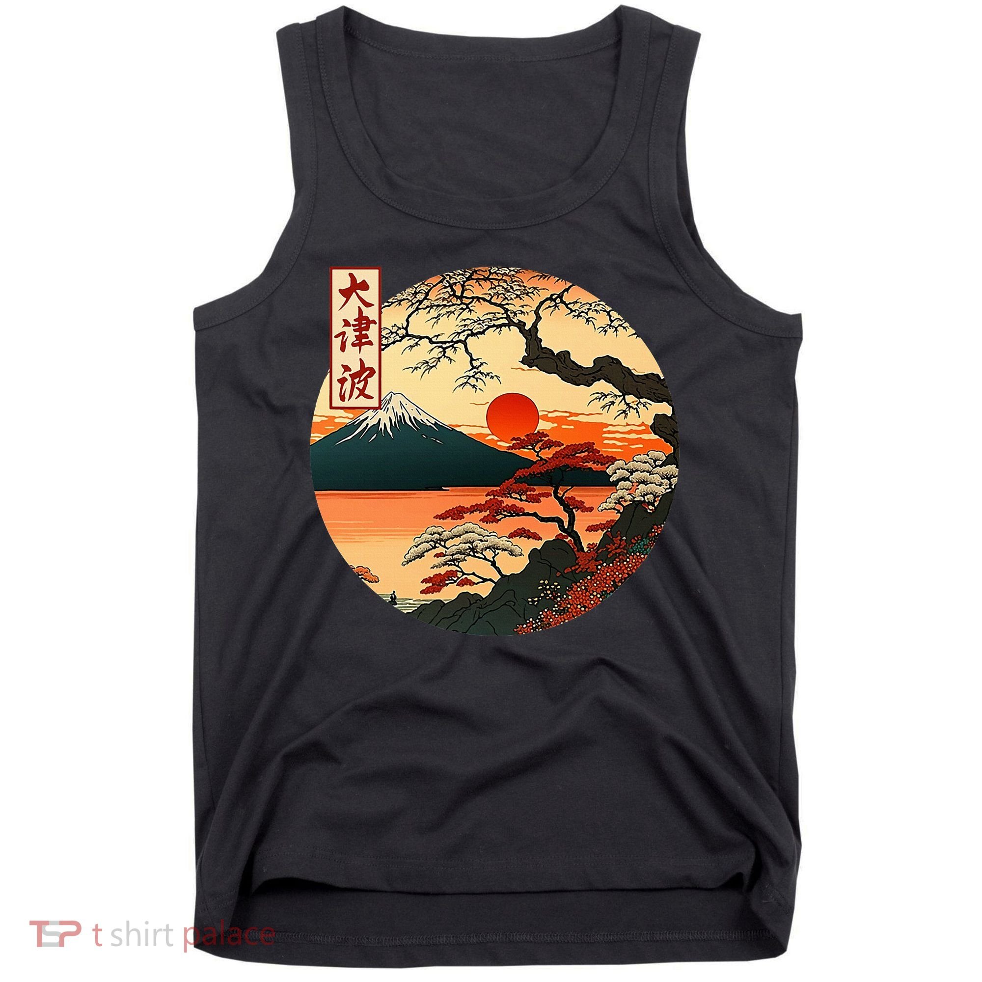 Japanese Red Sunset And Mountain Fuji Kanji Tank Top