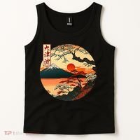 Japanese Red Sunset And Mountain Fuji Kanji Tank Top thumb 2