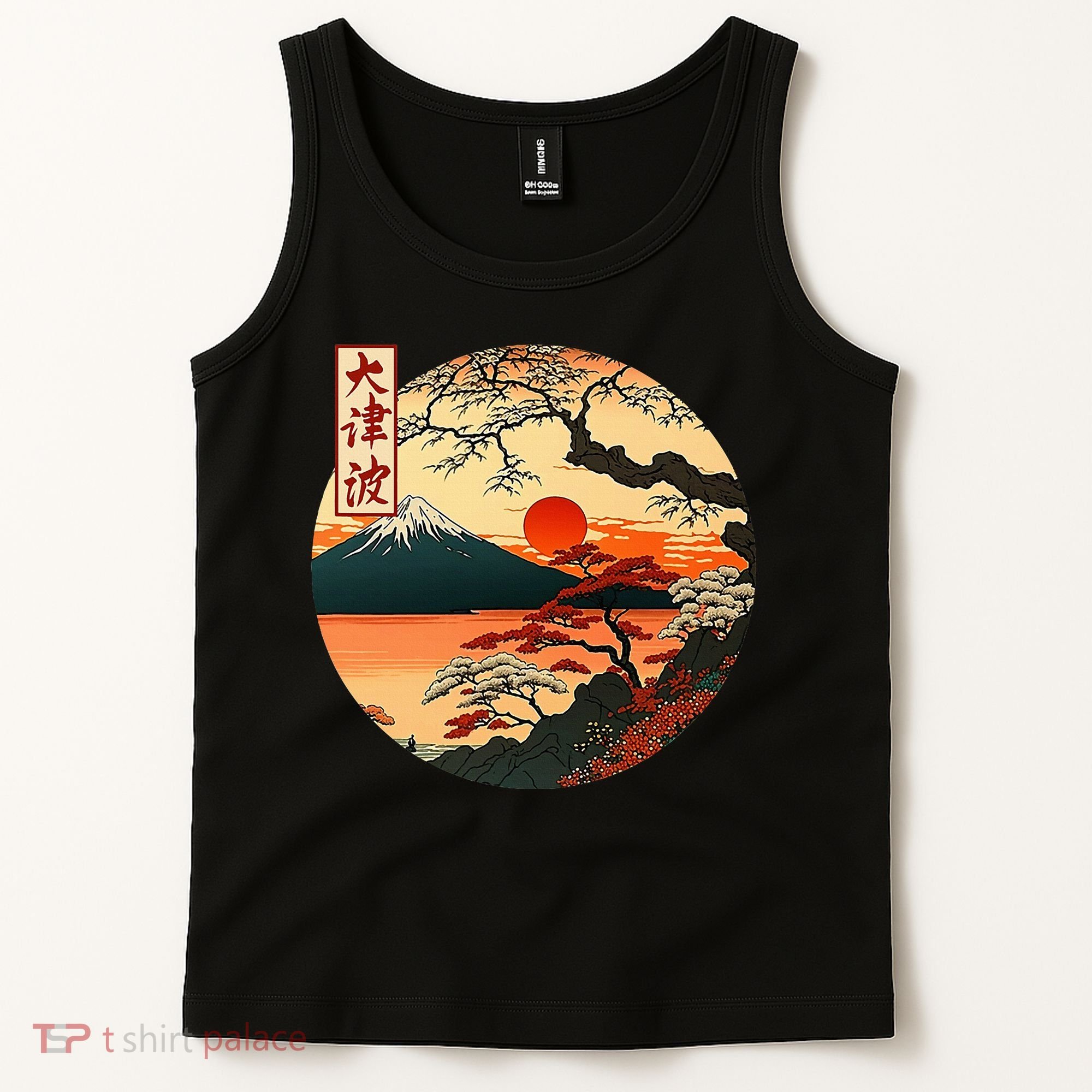 Japanese Red Sunset And Mountain Fuji Kanji Tank Top