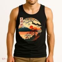 Japanese Red Sunset And Mountain Fuji Kanji Tank Top thumb 3
