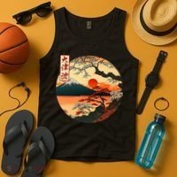 Japanese Red Sunset And Mountain Fuji Kanji Tank Top thumb 4