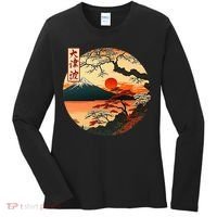 Japanese Red Sunset And Mountain Fuji Kanji Women's Long Sleeve Shirt thumb 0
