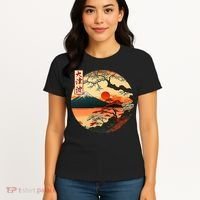 Japanese Red Sunset And Mountain Fuji Kanji Women's T-Shirt thumb 4