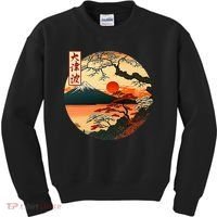 Japanese Red Sunset And Mountain Fuji Kanji Kids Sweatshirt thumb 0