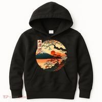 Japanese Red Sunset And Mountain Fuji Kanji Kids Hoodie thumb 0