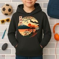 Japanese Red Sunset And Mountain Fuji Kanji Kids Hoodie thumb 2