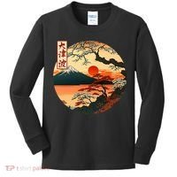 Japanese Red Sunset And Mountain Fuji Kanji Kids Long Sleeve Shirt thumb 0