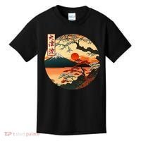 Japanese Red Sunset And Mountain Fuji Kanji Kids T-Shirt thumb 0
