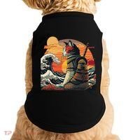 Japanese Retro Samurai Cat The Great Wave By Hokusai Doggie Tank thumb 0