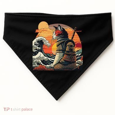 Japanese Retro Samurai Cat The Great Wave By Hokusai USA-Made Doggie Bandana