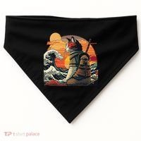 Japanese Retro Samurai Cat The Great Wave By Hokusai USA-Made Doggie Bandana thumb 0