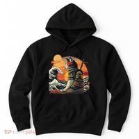 Japanese Retro Samurai Cat The Great Wave By Hokusai Hoodie thumb 0
