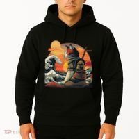 Japanese Retro Samurai Cat The Great Wave By Hokusai Hoodie thumb 2