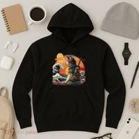 Japanese Retro Samurai Cat The Great Wave By Hokusai Hoodie thumb 3