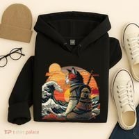 Japanese Retro Samurai Cat The Great Wave By Hokusai Hoodie thumb 4