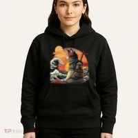 Japanese Retro Samurai Cat The Great Wave By Hokusai Hoodie thumb 5