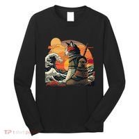 Japanese Retro Samurai Cat The Great Wave By Hokusai Long Sleeve Shirt thumb 0