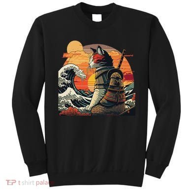 Japanese Retro Samurai Cat The Great Wave By Hokusai Sweatshirt