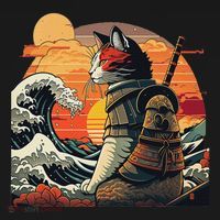 Japanese Retro Samurai Cat The Great Wave By Hokusai Sweatshirt thumb 3