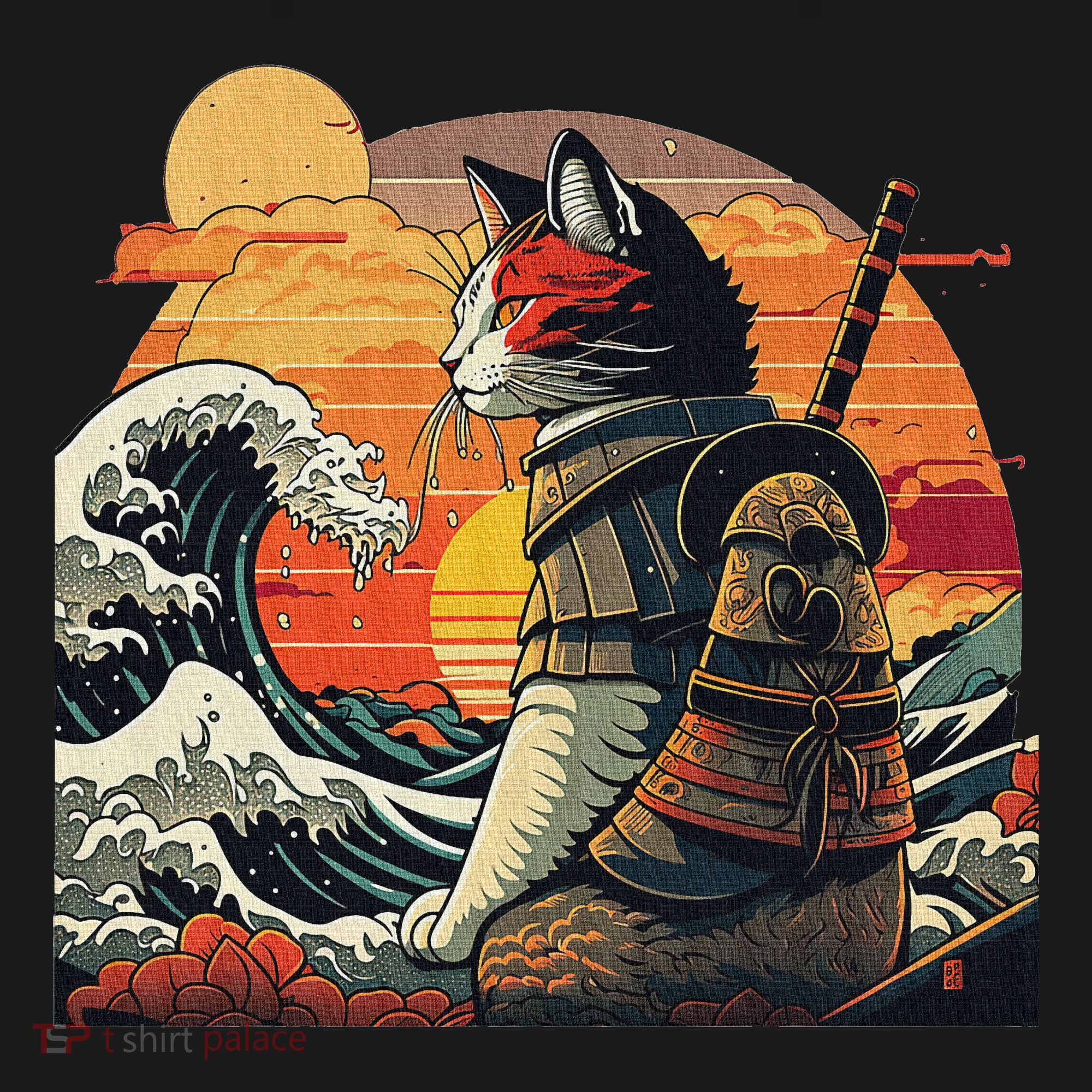 Japanese Retro Samurai Cat The Great Wave By Hokusai Sweatshirt