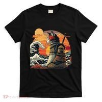 Japanese Retro Samurai Cat The Great Wave By Hokusai T-Shirt thumb 0