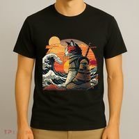 Japanese Retro Samurai Cat The Great Wave By Hokusai T-Shirt thumb 3