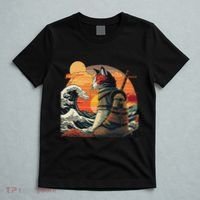 Japanese Retro Samurai Cat The Great Wave By Hokusai T-Shirt thumb 5