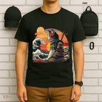 Japanese Retro Samurai Cat The Great Wave By Hokusai T-Shirt thumb 6