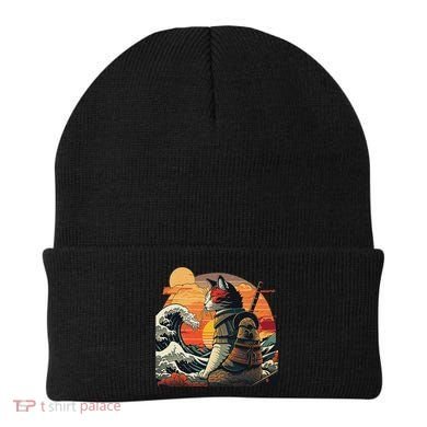 Japanese Retro Samurai Cat The Great Wave By Hokusai Beanie