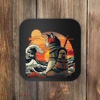 Japanese Retro Samurai Cat The Great Wave By Hokusai Coaster thumb 0