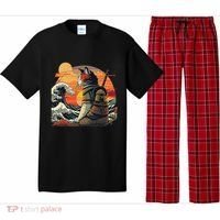 Japanese Retro Samurai Cat The Great Wave By Hokusai Pajama Set thumb 0