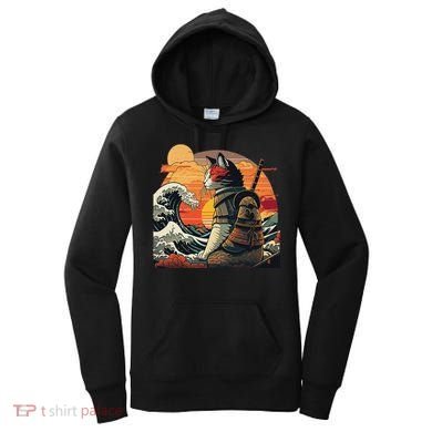 Japanese Retro Samurai Cat The Great Wave By Hokusai Women's Hoodie