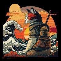 Japanese Retro Samurai Cat The Great Wave By Hokusai Women's Hoodie thumb 2