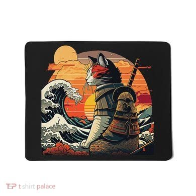 Japanese Retro Samurai Cat The Great Wave By Hokusai Mousepad
