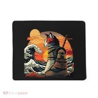 Japanese Retro Samurai Cat The Great Wave By Hokusai Mousepad thumb 0