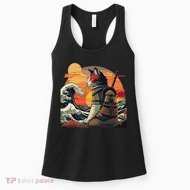 Japanese Retro Samurai Cat The Great Wave By Hokusai Women's Tank Top