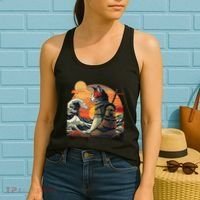 Japanese Retro Samurai Cat The Great Wave By Hokusai Women's Tank Top thumb 2