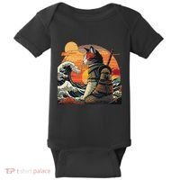 Japanese Retro Samurai Cat The Great Wave By Hokusai Baby Bodysuit thumb 0