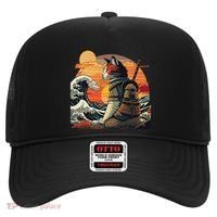Japanese Retro Samurai Cat The Great Wave By Hokusai Hat thumb 0