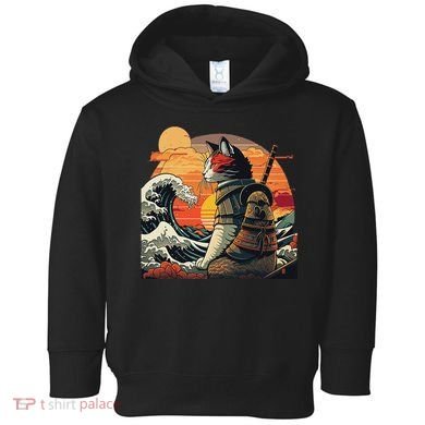 Japanese Retro Samurai Cat The Great Wave By Hokusai Toddler Hoodie