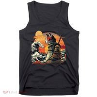 Japanese Retro Samurai Cat The Great Wave By Hokusai Tank Top thumb 0