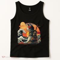 Japanese Retro Samurai Cat The Great Wave By Hokusai Tank Top thumb 2