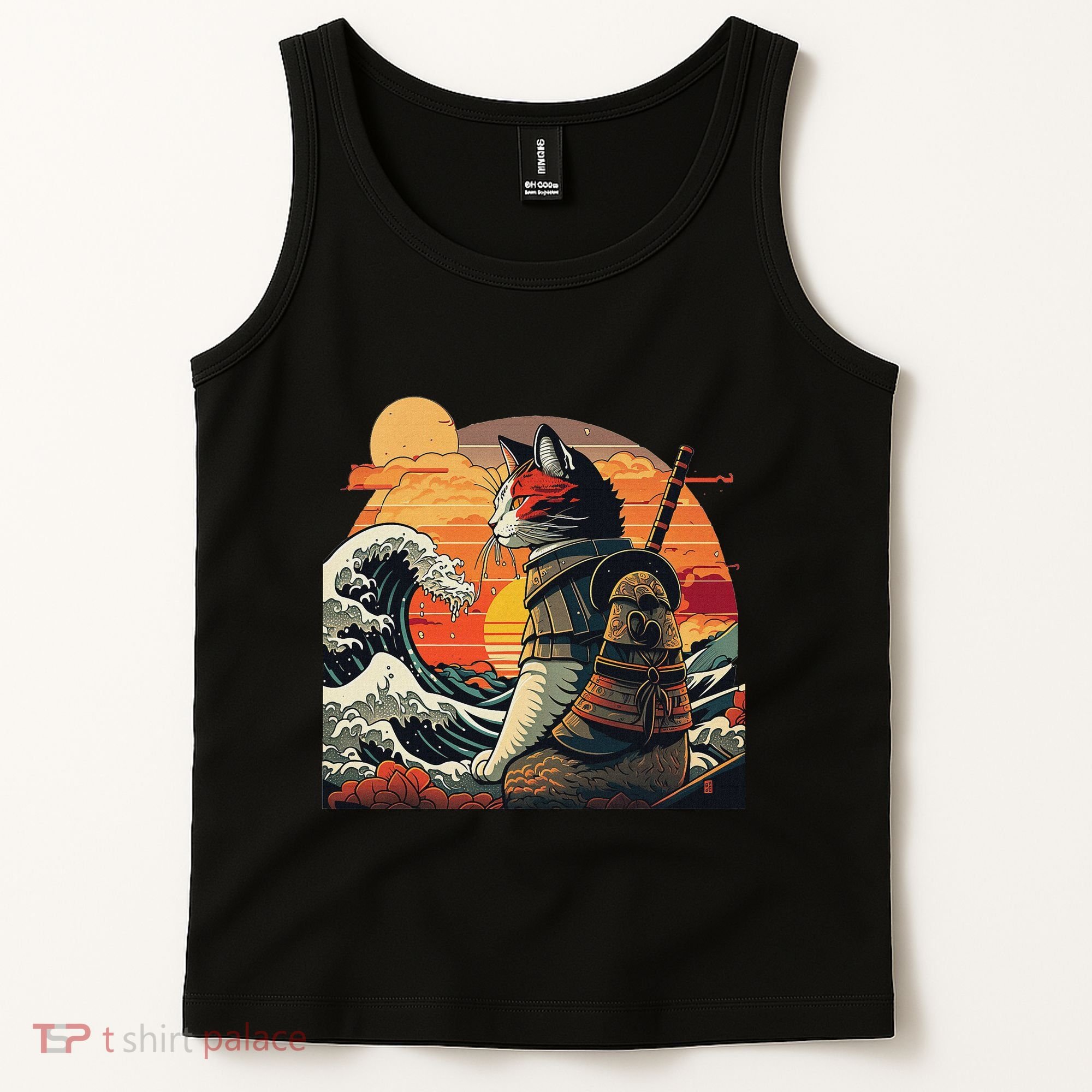 Japanese Retro Samurai Cat The Great Wave By Hokusai Tank Top