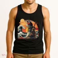 Japanese Retro Samurai Cat The Great Wave By Hokusai Tank Top thumb 3
