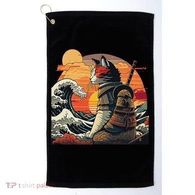 Japanese Retro Samurai Cat The Great Wave By Hokusai Golf Towel