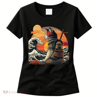Japanese Retro Samurai Cat The Great Wave By Hokusai Women's T-Shirt
