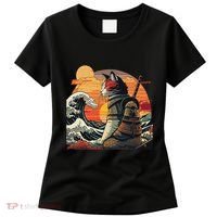 Japanese Retro Samurai Cat The Great Wave By Hokusai Women's T-Shirt thumb 0