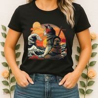 Japanese Retro Samurai Cat The Great Wave By Hokusai Women's T-Shirt thumb 2